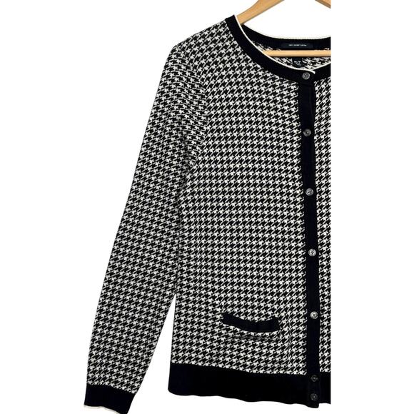 Lands End Cardigan Sweater Womens Medium Black White Houndstooth Preppy Classic - Picture 6 of 14